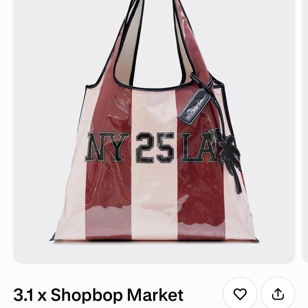 3.1 Phillip Lim Glossy Pink and Red Striped Tote with NY 25 LA Graphic